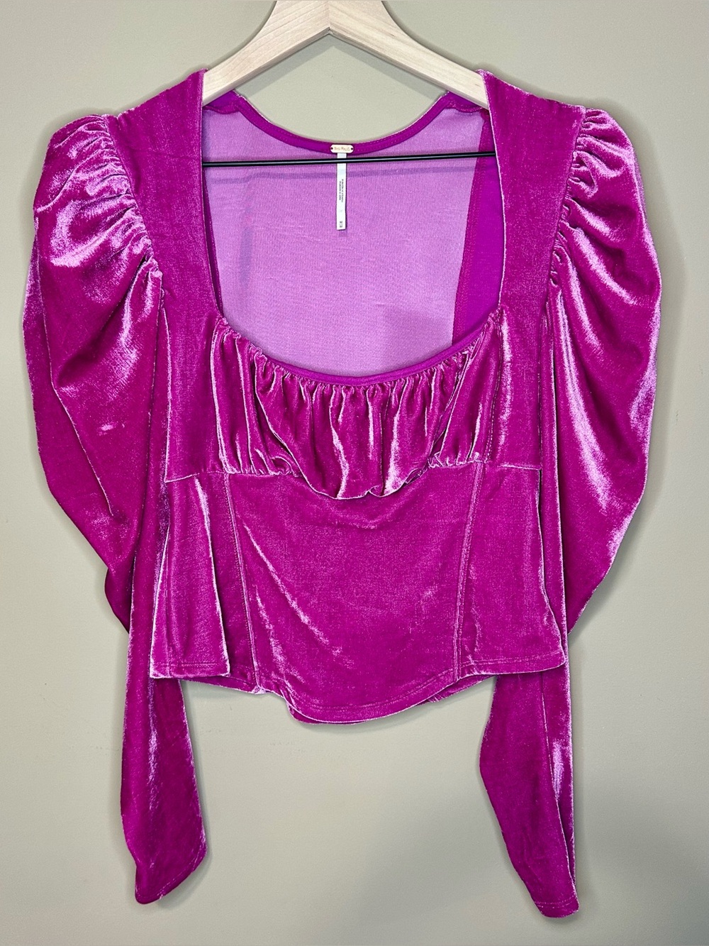 Free People Hold Me Pink Velvet Corset Puff Sleeve Top M